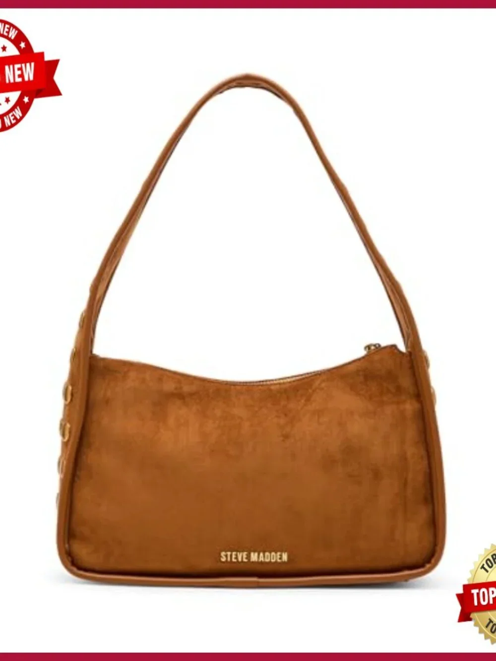 Studded Faux Leather Hobo Bag with Zipper Closure